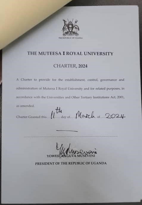 A document published by His Excellency President Yoweri Kaguta Museveni granting Charter